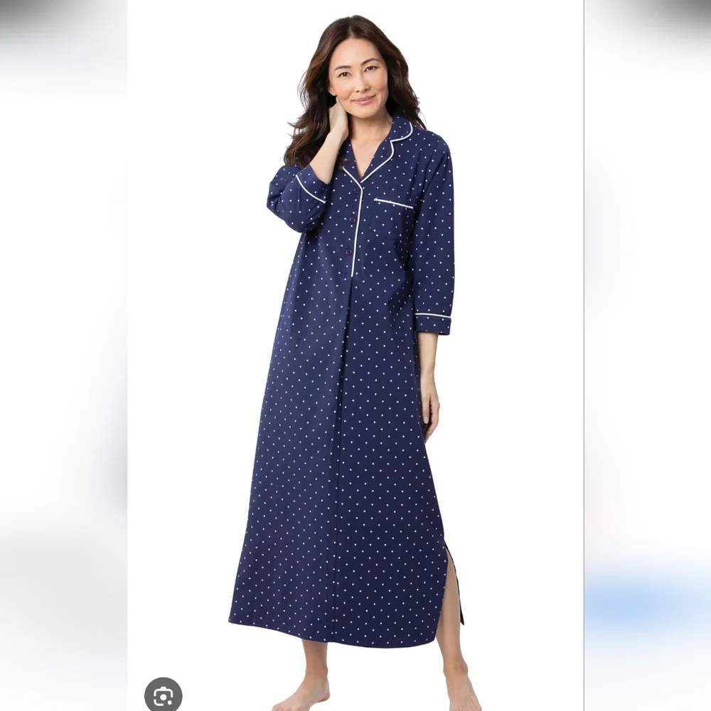 Pajama Graham Polka Dot Maxi Midi Nightgown Size 2X Roomy Warm Cozy Cotton Knit